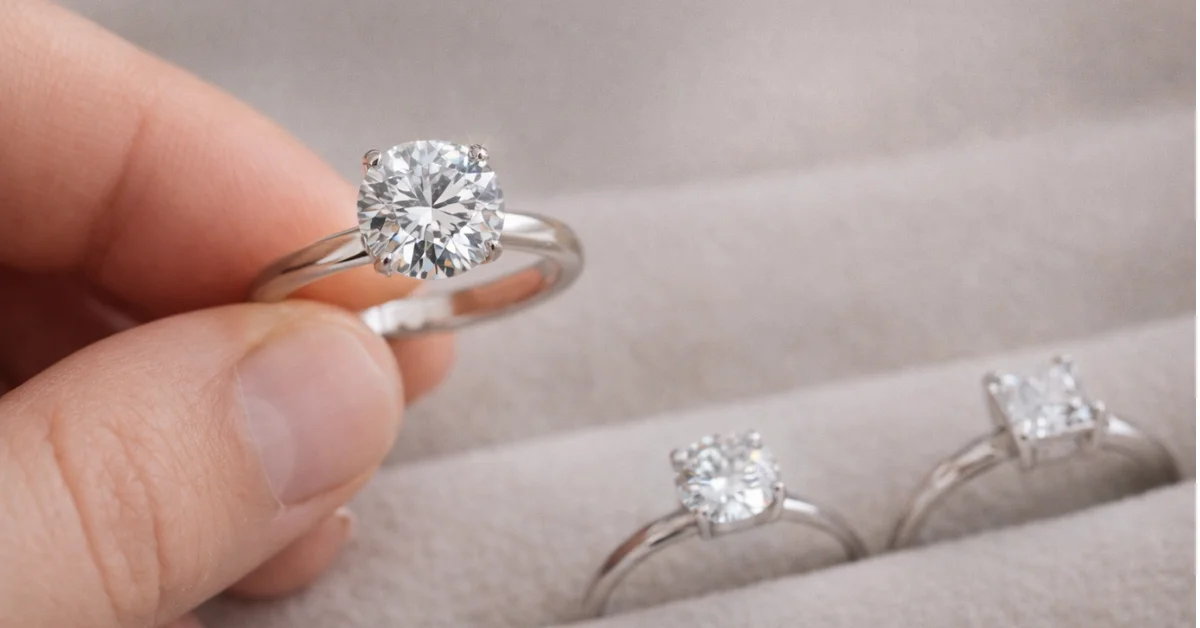 Dichtbijzicht van een solitaire ring