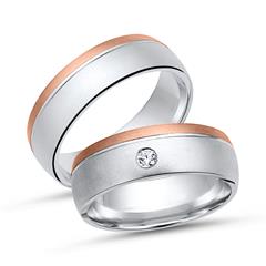 Trouwring 8 karaat wit-rood goud diamant