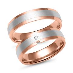 Trouwringen wit- en roségoud diamant